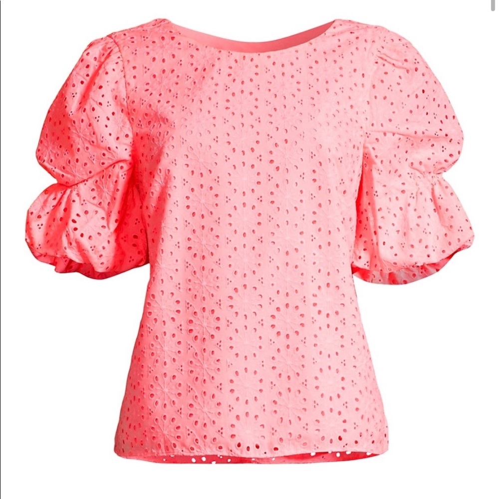 Coral Lilly Pulitzer Shaila Puff-Sleeve Eyelet Blouse XXS, New with Tags